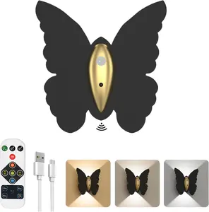 Spring Sales Set of 2 Butterfly Design Battery Operated Wall Sconce 5000mAh Rechargeable Motion Sensor Night Light Wireless Magnetic for Bedroom Hallway Indoor Up Down Wall Lamp Decoration Lighting