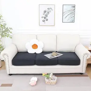 Waterproof Couch Cushion Covers, Stretch Jacquard Sofa Slipcover Washable, Thick Sofa Cushion Covers Furniture Protector with Elastic Bottom for Pets, Kids (3 Pack, Grey