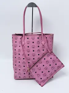 Pre-owned MCM Leather Tote Bags Liz Reversible Shopper in Visetos Pink with Pouch Tote Bag JD161MCM