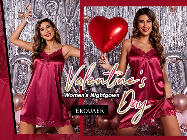 EKOUAER Women's Nightgown V-neck Chemise Sleepwear Lace Nightwear Soft Lingerie for Women