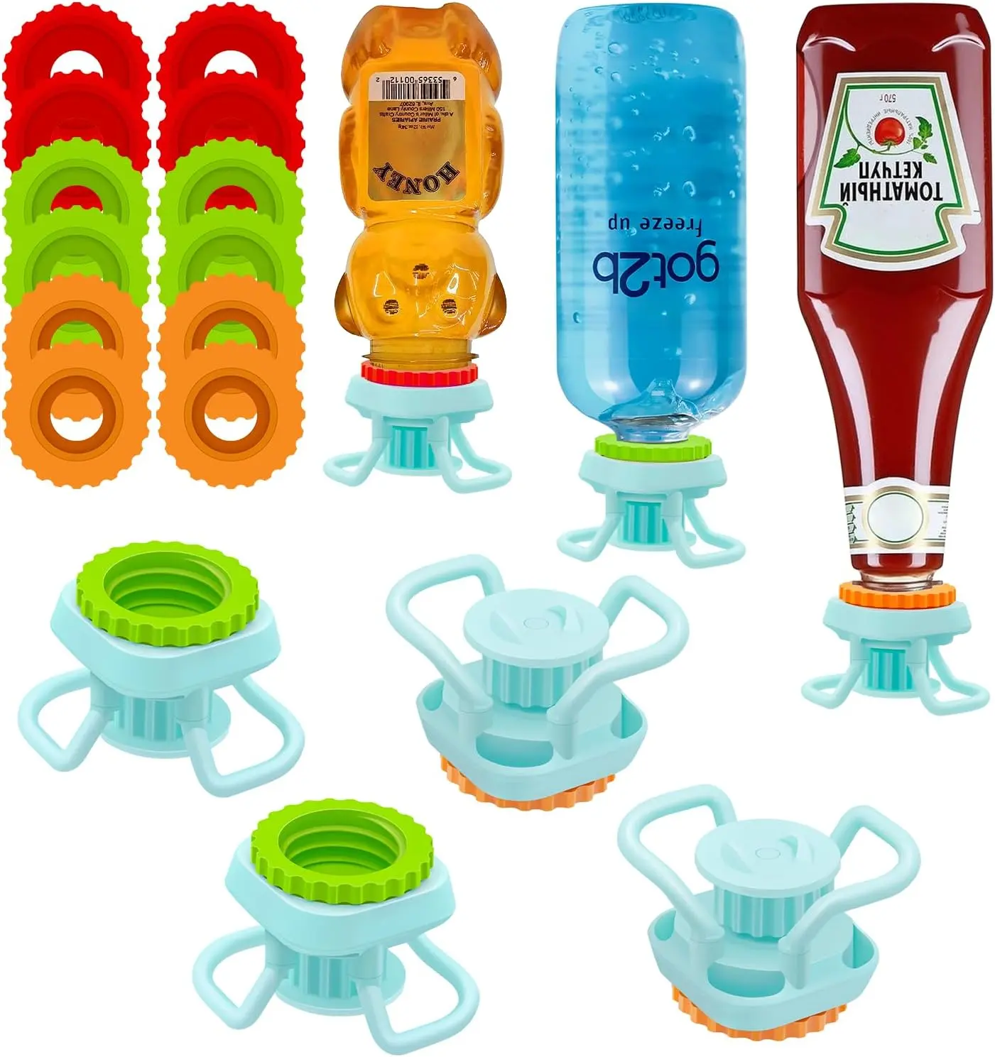 Summer Sale Bottle Emptying Cap Kit (2-Pack/4-Pack) - Flip Top Plastic Caps for Inverting Bathroom Shampoo, Lotion, Body Wash, Hand Soap Dispensers, Kitchen Last Drop Saver