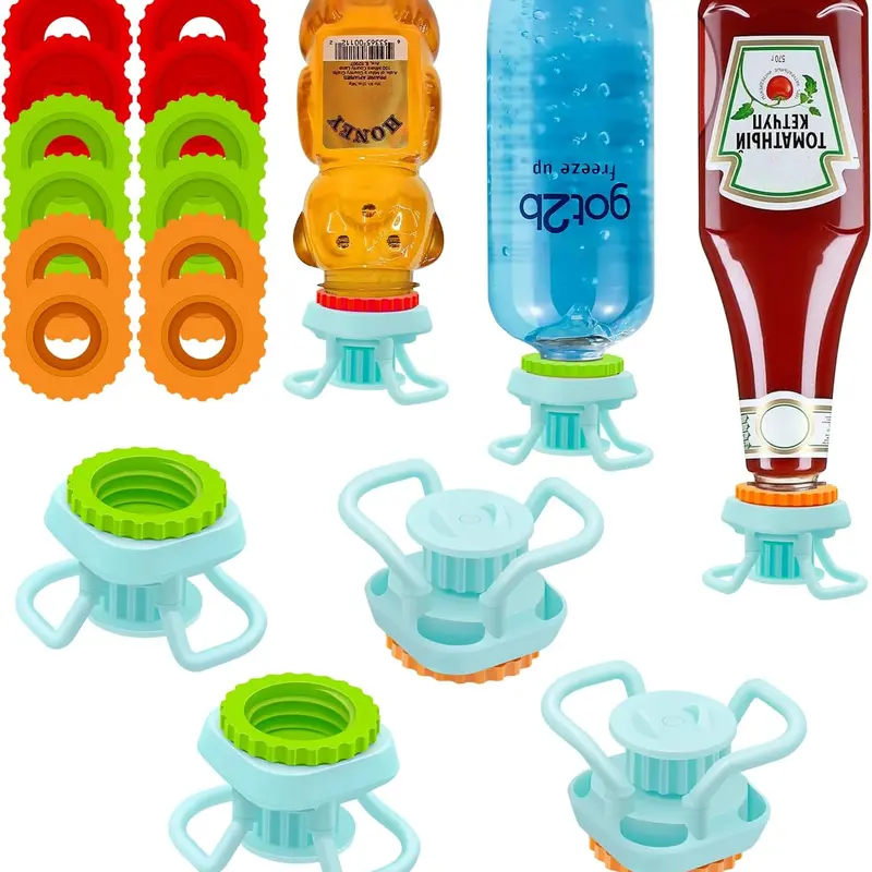 Sohochic Plastic Bottle Emptying Cap Kit (2-Pack/4-Pack) - BPA-Free Food-Grade Seals, Flip Top, Gravity Drain, Round Base, Thick Liquid Compatible, 80% Tipping Reduction, Save 3-5 Bottles/Yr, Bathroom-Kitchen Ready All-Scene Solutions