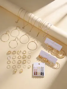 92 Pieces Elegant Classical Metal Jewelry Set, Includes Necklace, Earrings, Ring and Bracelet, Perfect for Holidays, Parties and Daily Wear, Fashionable Accessories