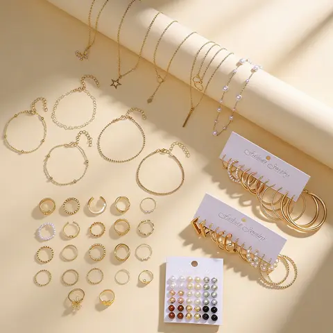 92 Pieces Metal Jewelry Set, Choker Set, Necklaces Earrings Set, Jewelry Gift Set, Jewellery Gift Set, Includes Necklace, Earrings, Ring and Bracelet, Perfect for Holidays, Parties and Daily Wear, Fashionable Accessories, Trendy Jewelry Set