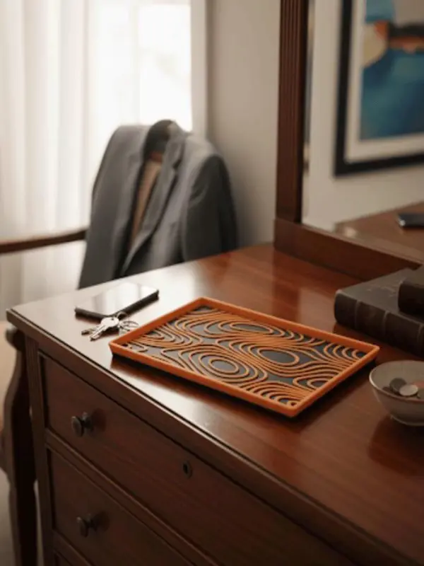 Unique Valet Tray - Modern Desk Catchall - Custom Geometric Design - Nightstand Organizer -  Topographic Accessory Tray
