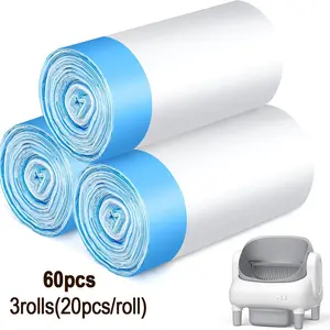 Cat Litter Bags, 3rolls each roll for 20 Pack Durable Drawstring Litter Box Liners for Automatic Cat Litter Box, Heavy-Duty,Replacement bags for M4 Self-Cleaning Litter Boxes