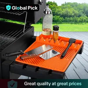 Silicone BBQ Tool Mat – Camping Trip & Family Cookout,Waterproof & Oil-Resistant Draining Pad，outdoor kitchen Accessory for Blackstone Side Rack Mat,Reusable Grease Pad for Smokers & Grills，mens gifts-TikTok Made Me Buy It! Utensils Grey
