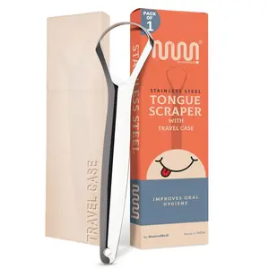 Tongue Scraper for Adults, 100% Stainless Steel Tongue Scrubber for Bad Breath, Easy to Use, Tongue Cleaner for Oral Care & Hygiene (SPTC-1 | with Case)