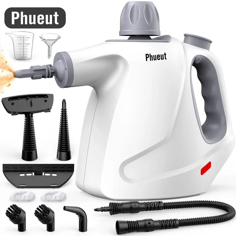 Phueut 1250W Pressurized Steam Cleaner with 11-Piece Accessories 360-Degree Angle for Floor Grout Tile Grease Multipurpose Home Cleaning Tool 15.2OZ Water Tank Capacity