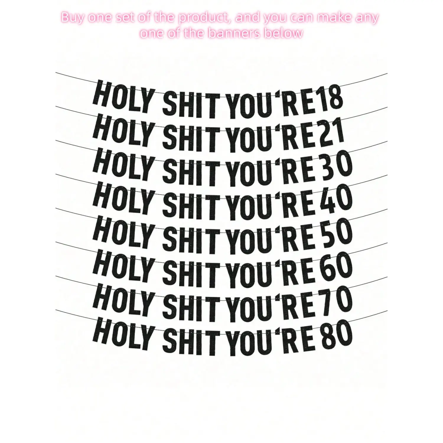 1 Set Black Glitter "Holy You're 18/21/30/40/50/60/70/80" Banner, Glitter Backdrop, Shimmer Wall Backdrop, 18/21/30/35/40/45/50/55/60/65/70/75/80/85/90 Years Old Happy Birthday Party Decor Supplies, Party Decorations