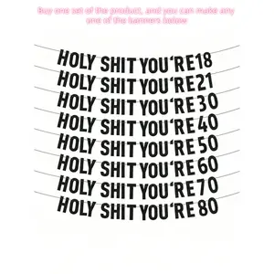 1 Set Black Glitter "Holy You're 18/21/30/40/50/60/70/80" Banner, Glitter Backdrop, Shimmer Wall Backdrop, 18/21/30/35/40/45/50/55/60/65/70/75/80/85/90 Years Old Happy Birthday Party Decorations