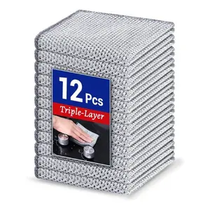 Summer Gift 12 PCS New Upgrade Triple-Layer Non Scratch Multipurpose Steel Wire Dishcloths Reusable Quick-Dry Odor-Free Scrub Cloths for Dishes, Kitchen Cleaning Cloths for Cookware,Sinks,Dishes,Stove Tops Household Towel Triple Layer Steel Wire Dishcloth