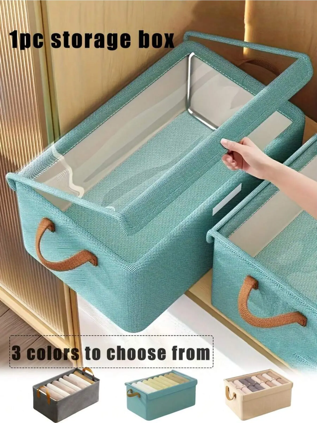 1pc Foldable Closet Organizer Bin, Foldable Containers, Collapsible Storage Organizer - Polyurethane Fabric Storage Box With Handles, Steel Frame & Rectangle Shape, Stackable Design With Transparent Lid & Base Plate For Under-Bed Storage