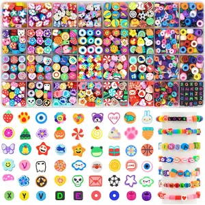 1060 count Polymer Clay Beads Charms Kits 28 Styles Cute Fun Clay Beads Charms Flower Butterfly Heart Letter Pony Beads Charms for Women  Bracelet Necklace Earring Making