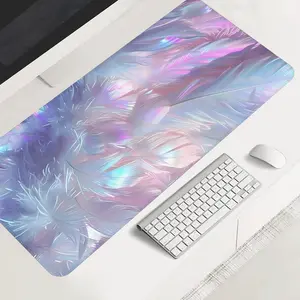 Large Gaming Mouse Pad with Soft Gradient Purple and Blue Feather Pattern Aesthetic Desk Mat Non Slip Rubber Base Extended Keyboard Pad for Computer PC Setup Minimalist Home Office Desktop Decor Gaming Mousepad