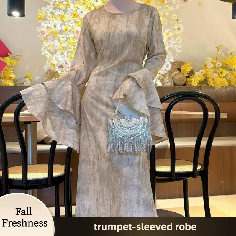 【FallFreshness】CL73 Chic Bell-Sleeve Abaya, Graceful Aura, Serenity Chic, Modest Maxi Dress for Special Occasions style affordable casual khimar cloth