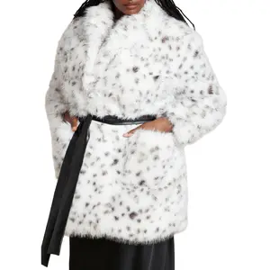 ELOQUII Women's Plus Size Snow Leopard Belted Coat
