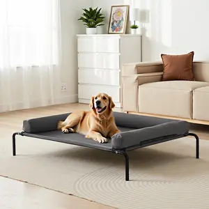 Elevated Dog Bed for Large Dogs, Portable Raised Dog Cot with Washable Pillow, Indoor & Outdoor Pet Cooling Raised Hammock Bed with Steel Metal Frame and Breathable Teslin Mesh
