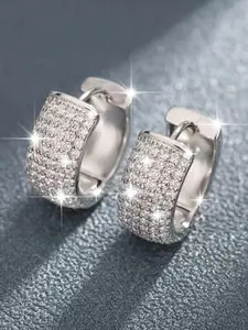 Silver Color Ear Bone Earrings, Hypoallergenic Lightweight Zircon Studs, Round Drop Design, Unisex Jewelry Gift, All Seasons Wear