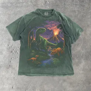 90s Vintage Dinosaur T-Shirt, Retro T-Rex & Triceratops Volcano Graphic Tee, Prehistoric Jungle Shirt, Unisex Comfort Colors Tee, Nostalgic Dino Lover Gift