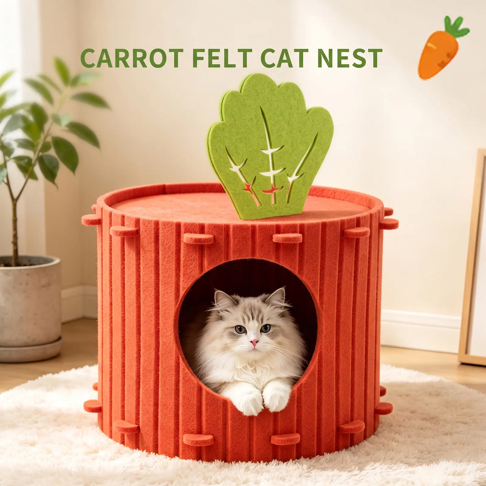 Felt Cat Cave Bed for Indoor Cats, Semi-Enclosed Cat House with Scratching Surface, Cozy Cat Hideaway & Cat Condo, Durable Felt Cat Furniture, Cat Bed for Sleeping, Playing, Resting, Easy Assembly