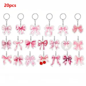 2D Flat, 20pcs Bulk Acrylic Pink Bow Keychains - Elegant Bow-Shaped Party Favors Suitable for Bridal Shower, Baby Shower, 1st Birthday, Wedding, Back to School Party Decorations, Girly Preppy Wedding Favors, Baby Showers & Birthday Party Supplies