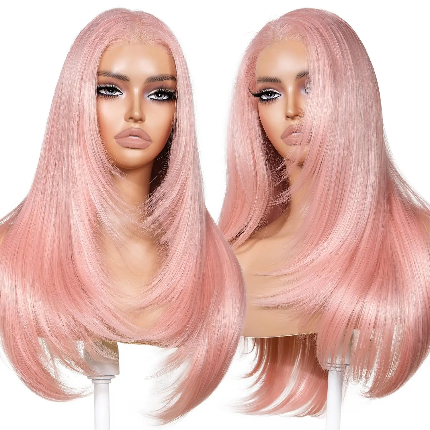 13x4 Synthetic Lace Front Wig 26 Inch Long Layered Straight With Bangs Ashely Blonde Wig 26inch 13x4 Lace Front Cosplay Wigs 613  main image 4