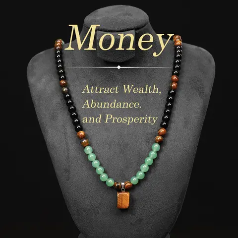 BloomWish S Money Attraction Necklace With GreenAventurine & Tiger Eye Pendant Healing Crystal Stone ，Anniversary, Vacation &Theme Parties Jewelry Charms Abundance Crystal bracelet，Long Chain，Sweater chain，Ideal Gift Jewelry for Men and Women