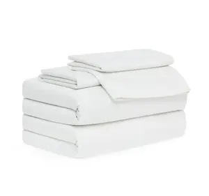 6-Piece 300 Thread Count White Cotton Lyocell Blend Bed Sheet Set, Queen