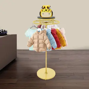CNCEST Clothing Display Rack with 360° Rotation, 55 Inch Heavy Duty Garment Rack Round Wood & Iron Standing Rack for Boutique, Clothing Store, Home & Dorm