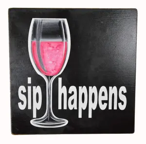 WorldBazzar SIP Happens Winery Special Tiki Bar Sign Beautiful Beach Drinking Sunset Palm Tree Tropical Island Decor Shit Happens