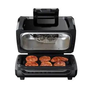 Garvee Indoor Smokeless Grill and Air Fryer Combo with Adjustable Temperature up to 450°F, Electric Grill Featuring Viewing Window, Removable Nonstick Grate, Fast Even Heating, 4Qt Capacity for Family Use, Includes Tongs