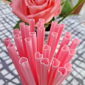 10pcs Pink Reusable Heart Design Straws for Drinking, Individually Wrapped Plastic Straw with Cute Heart Shape, for Valentines Day Cocktail Birthday Party Bridal Shower Wedding Supplies