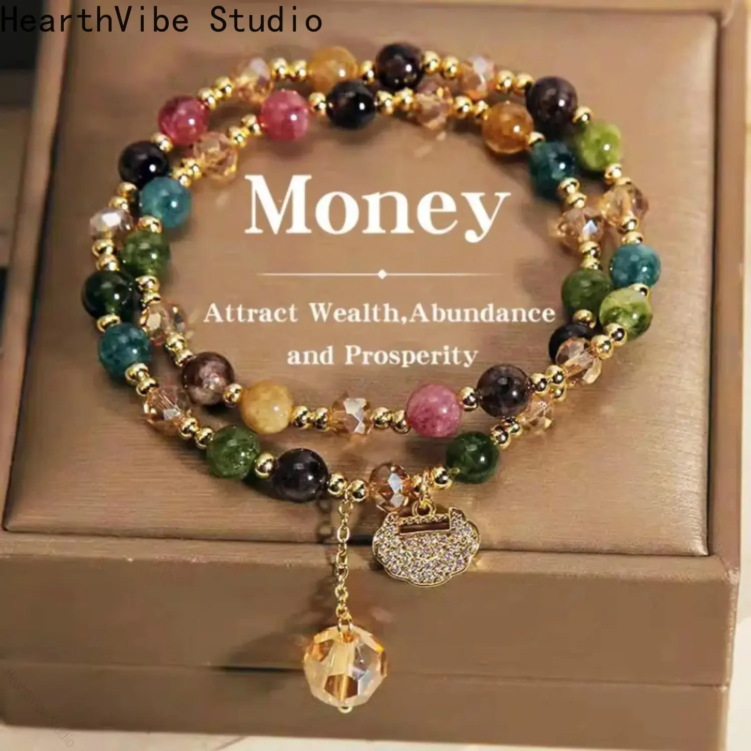 2026 Double Layer Rainbow Tourmaline Round Bead Bracelet, Bohemian Jewelry for Daily Wear, Yoga, Gifting, Featuring Longevity Lock Charm, Color Design, Natural Stone, Seven Colored Bracelet