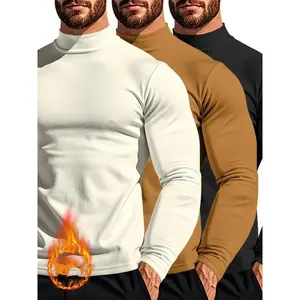 Men's 3-piece Set: Comfortable Turtleneck Sweatshirt - Long Sleeves, Casual Autumn And Winter Pullover, Polyester Blend Elastic Menswear