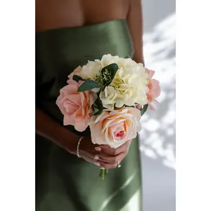 Anthea Pink and Cream Bridesmaid Bouquet – Lifelike Faux Wedding Flowers