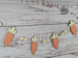 Carrot Wooden Felt Ball Easter Scrapbook Paper Garland