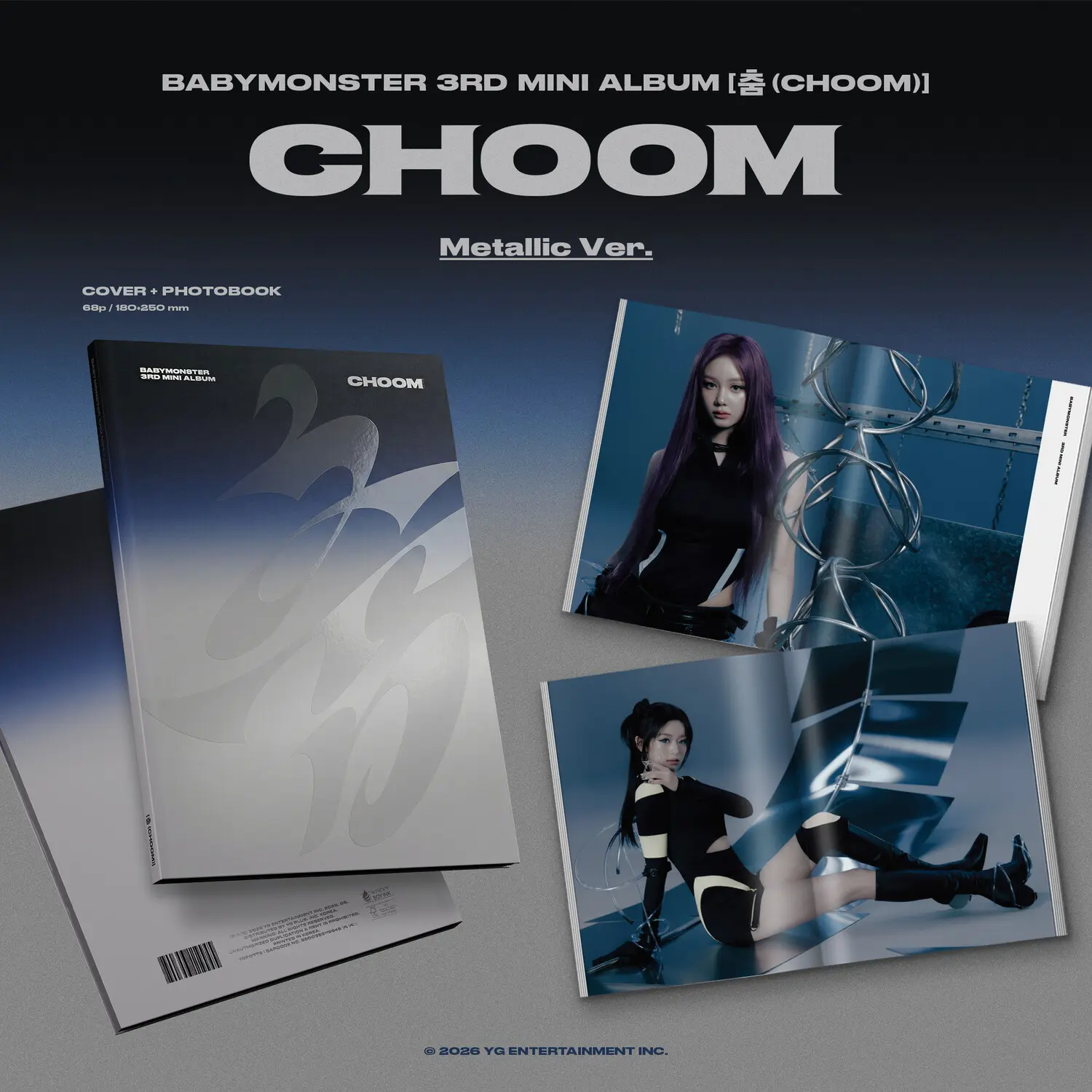 BABYMONSTER 3rd Mini Album (Choom) Metallic Ver. Album CD with Photobook, Logo Tag, Selfie Photocards, Poster, Stickers