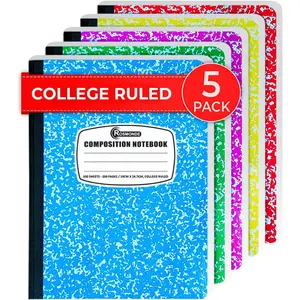 Rosmonde 5 Pack Composition Notebooks College Ruled, 200 No Bleed Pages (100 Sheets) 9-3/4x7-1/2 Notebooks for Work, Back to School Supplies for College Students, Notebooks for Women, Colors May Repeat