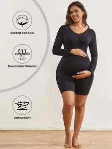 Maternity Shapewear Bodysuit, Push-Up Bust & Expandable Belly Panel, Tight-Fit Design, Moderate Fabric, Short Dress Style, Maternity Clothing