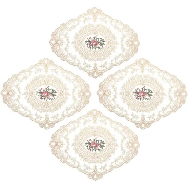 4 Pack Retro Lace Placemats, French Crochet Doilies, Handmade Embroidered Table Mats, 12x16-in Beige Place Mats Cup Mat campingessentials