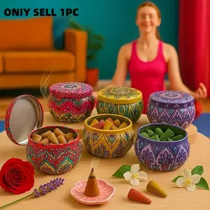 39 Premium Handmade Incense Cones, 5 Long-Lasting Aroma Scented Floral Scents Rose Lavender Jasmine Sandalwood Wormwood, Marble Iron Can Packaging