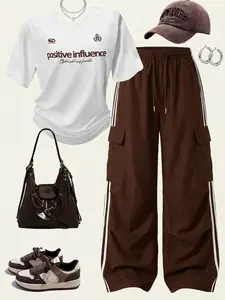 Women's Wide Leg Pants and Short Sleeve Top Set, Versatile Casual Style, Comfortable Daily Wear, Fashion Trendy Clothing