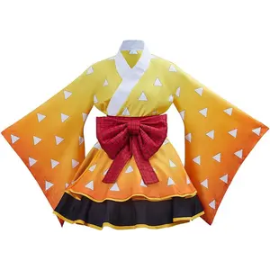 Demon Slayer Zenitsu Agatsuma Cosplay Kimono Zenkoi Cosplay Costume for Halloween