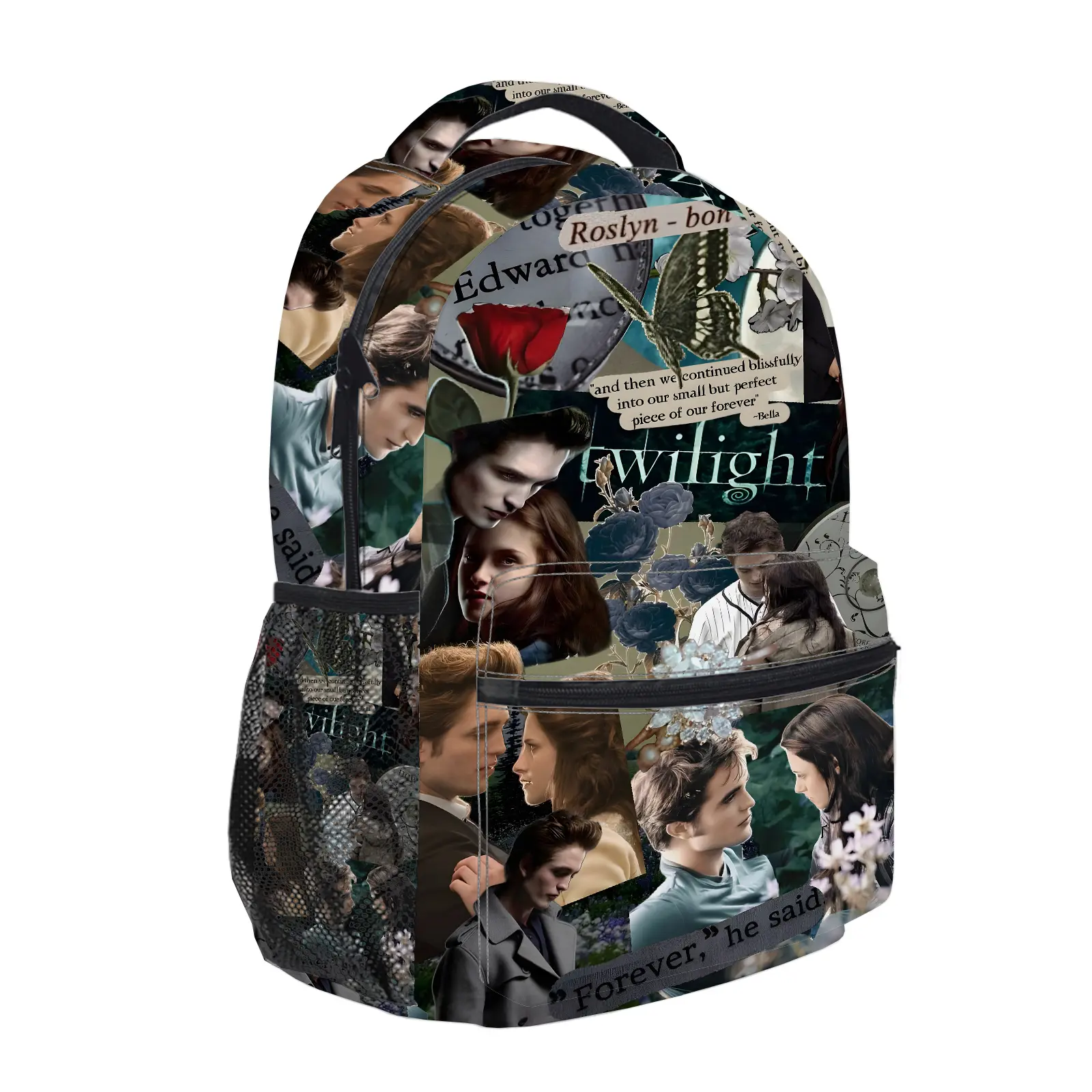 Twilight Saga  Backpack for Girls, Y2K Fashion School Bag with Mesh Side Pockets, Aesthetic Cartoon Bookbag for Teens, Kids Lightweight Travel Daypack for Back to School b-245