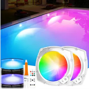 Rechargeable Submersible Pool Lights with Remote, Hight Brightbess 5000mAh Swimming Led Pool Lights for Above Ground Pools Waterproof, 9 Modes Underwater Magnetic Pool Lights for Inground Pool-2pcs