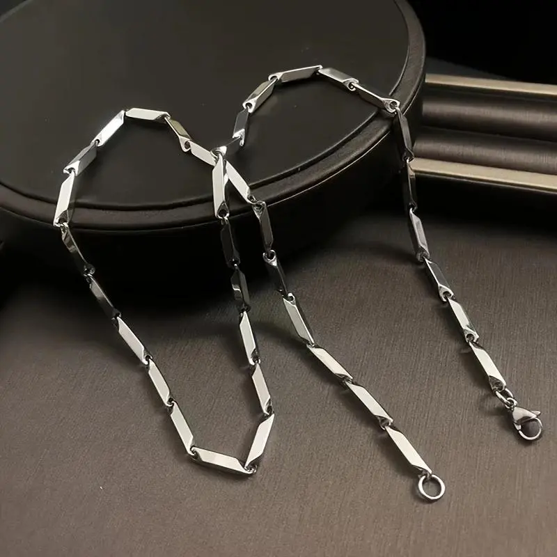 Hermah New 3mm Stainless Steel Link Bamboo Rhombus Chain Necklace for Women Men Fashion Jewelry Accessory