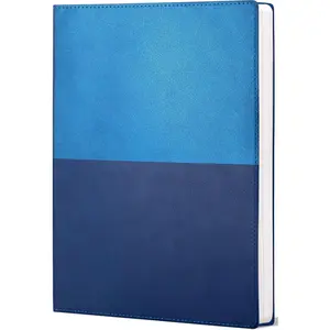 College Ruled Notebook, A4 Color-Block Softcover PU Leather Notebook for Work, Lined Notebook Journal for Women & Men, 112 Pages, 100 GSM Thick Paper, Lay Flat, Large Notebooks for School, Blue