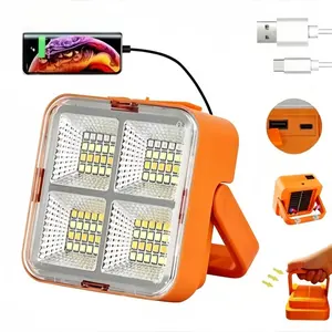 1PC Solar Powered Work Light, Cordless Work Light, USB Rechargeable Waterproof LED Light, 5 Light Modes, Portable Handheld Light for Outdoor Camping, Fishing, Emergency Car Repair, Waterproof Solar Flashlight