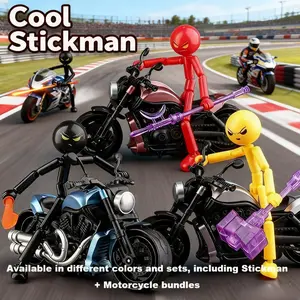 Cool Walking Stick Man Motorcycle Action Figure, Multi-Jointed Assembled Model, Battle Machine Model, Fighting Soldier Toy, Building Blocks Set with Weapon Bag